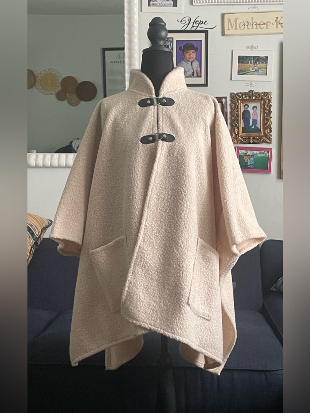 Cozy Cream Bouclé Poncho Coat - Women Jackets & Coats